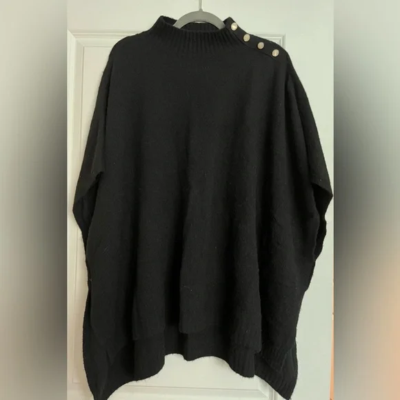 EUC J. Crew Black Poncho (OS) - Picture 1 of 3